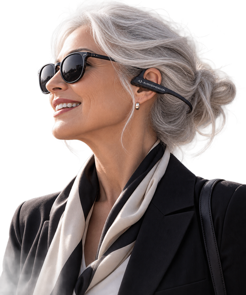 woman with headbone and audiodimension system