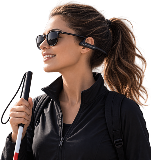 woman with headbone and audiodimension system